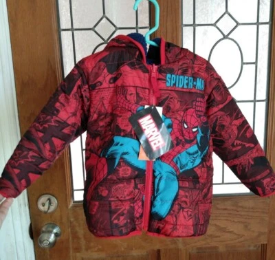 NWT Spiderman Jacket Toddler Kids Size 3 Reversible Fleece Hood Zipper