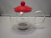 GIBSON Glass 23 oz. 680 ml. Teapot Tea Coffee Kettle With Infuser Red