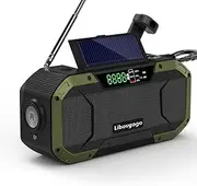 Portable Bluetooth Speaker w/Wind Up Radios AM FM - 5000mAh IPX6 Waterproof Emergency Hand Crank Weather Radio, Solar Dynamo Radio w/LED Torch Light, SOS Alarm, USB Cell Phone Charger