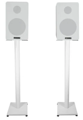 Pair Rockville RockShelf 58W White 5.25" Home Bookshelf Speakers w/37" Stands