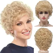 Generic Short Curly Synthetic Full Hair Wigs Deep Wavy Fluffy Cosplay Costume Wig for Women (Blonde)