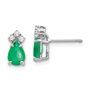 14k White Gold Emerald Real Diamond Post Earrings