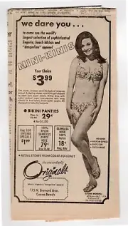 vintage 1970s newspaper print ad MINI-KINIS beach bikinis sexy model