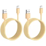 2 Pack 2m Long Data Transfer Charger Charging USB Type C Phone Tablet Cable Cord Bulk Braided Gold Nylon