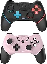 Wireless Controller for Switch/Switch Lite,Pink Switch Pro Controller Gamepad Joypad Remote with Gyro Axis, Turbo and Adjustable Dual Shock Wireless Controller for Girl (Pink+（Blue+Red）)