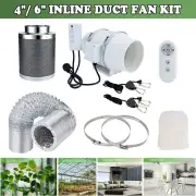 4" 6" Grow Tent Inline Duct Fan Kit Silent Ventilation Carbon Filter Controller