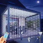 Upgraded Solar Curtain Lights 600 LED Outdoor Waterfall String Lights Waterpr...