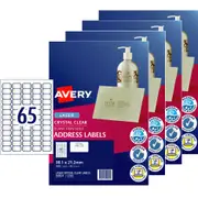 Avery 959022 L7551 Crystal Clear Address Label Laser 65/Page 25 Sheets Pack 4