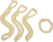 [GRADENEVE] Hip Hop Link Chain Bracelet Necklace Set for Men Women Rhinestone Jewelry Link Chain Necklaces Stackable