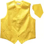 New Men's Formal Vest Tuxedo Waistcoat_necktie paisley pattern wedding yellow