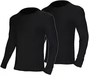 [YUSHOW] Men's 2 Pack Thermal Underwear Tops for Men Long Sleeve Winter Gear Warm Underwear Baselayer Ultra Soft Thermals Cold Weather, Black, M