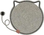 VAGRSS 17.7inch Cat Scratcher Mat Large Natural Cotton Rope Scratching Mat Floor Cat Scratching Pads with Ball Toy for Cat Furniture Protector for Wall, Couch, Black Stripes