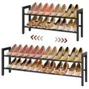 2-Tier Expandable Shoe Rack, Adjustable Shoe Shelf Storage Organizer Space Sa...