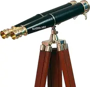 [SUGRA ART] 62 Inches Floor Standing Admirals Solid Brass Binocular, Fully Functional Nautical Home Decor Binoculars for Adults with Wooden Tripod Stand (Black)