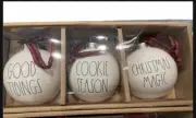 Rae Dunn Set of 3 Christmas Balls Good Tidings, Cookie Season & Christmas Magic