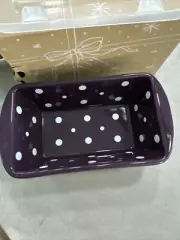 Temptations Eggplant Polka Dot Mini Loaf Pan Ovenware Baking Dish 12 Oz With Lid