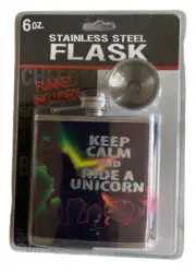 KEEP CALM AND RIDE A UNICORN Flask 6oz Stainless Steel FLASK, FUNNEL INCLUDED!