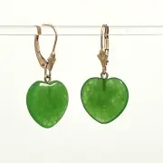 Heart Shape Green Jade Drop Earrings in 14kt Rose Gold
