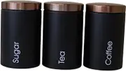 B Baosity 3PCS Stylish Tea Sugar Coffee Storage Canisters with Lid, Black