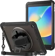 ProCase Case for iPad 10.2-inch 9th 2021/8th 2020/7th 2019 Generation Rugged Case, Heavy Duty Shockproof Rugged Cover with Hand Strap 360 Degree Rotatable Kickstand Protective for iPad 10.2 -Black