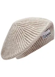 Ganni Ribbed Wool-blend Beret - Beige One Size