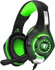 [BlueFire] Stereo Gaming Headset for PC, Over-Ear Gaming Headphones with Noise Canceling Microphone, Volume Control and LED Lights for PC, Laptop, Tablet(Green)