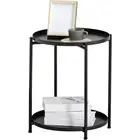 Metal Coffee End Table Sofa Side Table with 1/2 Removable Round Anti-Rust Tray