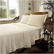 Plain Fitted Sheets King Size- Brushed Cotton Fabric Bottom Sheet with Elasticated Corners- Hotel Quality Bedding Flannelette Sheets- Cream