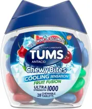 Tums Chewy Bites Fast Cooling Sensation Antacid, Fruit Fusion, 28 Tablets