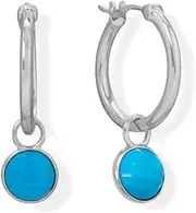 [JewelryWeb] 925 Sterling Silver Rhodium Plated Hoop Earrings with Faceted Turquoise Charm 1.8mm X 15mm Click a 5 Centimeters 1 7mm Simulated Hanging Length is 27.5mm.-Hoop Earring for Women