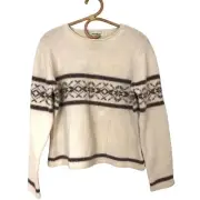 Vintage NWT Eddie Bauer Ivory Brown Lambswool Sweater Large Fair Isle