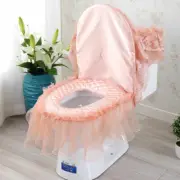 Lace Ruffle Toilet Seat Cover Quilting Bath Mat Water Tank Zipper Lid Pad Home
