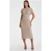 NWT Mac Duggal tan beaded cap sleeve midi dress in dark mocha 93649 Size 8