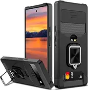 rojarou for Google Pixel 6 Case with [Card Holder[ and [Slide Camera Cover] and [360° Rotate Ring Kickstand] Heavy Duty Protective Phone Cover Case for Pixel 6 5G 6.4"-Black