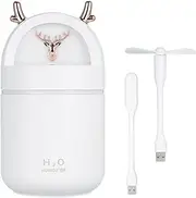 USB Diffuser with Built-in Fan & LED Light - 280ML Capacity - White/ - ABS+PP Material - Auto Shut Off - Compact & Lightweight