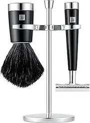 ZWILLING Razor Set with Safety Razor (3-Piece with Shaving Brush and Holder, Suitable for All Razor Blades, Gift Set), Black