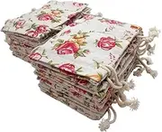 24 Pack Roses Pattern Double Drawstring Linen Bags Burlap Bags with Drawstring Gift Bags Jewelry Pouch for Wedding Party and DIY Craft