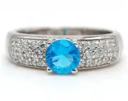 2CT Blue Topaz & Topaz 925 Solid Sterling Silver Ring Sz 7 UB2-6