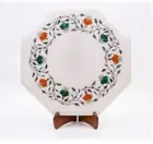 12" Marble Side Table Top Semi Precious Stones Floral Inlaid Art Handmade