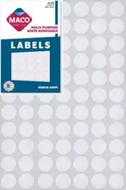 MACO White Round Multi-Purpose Labels, 1/2 Inches in Diameter, 1000 Per Box...