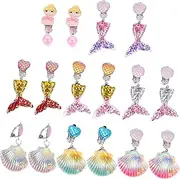 [BESPORTBLE] 8Pairs Cute Ocean Themed Clip Earrings for Little Gradient Color Princess Jewelry Adorable Accessories for Dress Up Birthday Parties More