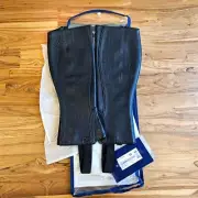 Ariat Riding System Silver Breeze Chap XS Black Leather Moisture Wick NEW