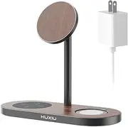 KU XIU X23 PRO 3 in 1 Magnetic Wireless Charger Stand for iPhone, AirPods, Apple Watch, Wireless Charging Station for iPhone 16/15/14/13/12, Apple Watch 9/Ultra/8/7/SE, AirPods 4/3/2/Pro - Wood Grain