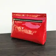 YSL Beauty Red Faux Patent Leather Makeup Cosmetics Bag, Travel Toiletry Pouch