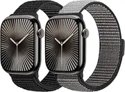 2 Pack Nylon Sport Bands Compatible with Apple Watch Bands 38mm 40mm 41mm 42mm 44mm 45mm 46mm 49mm For Women Men, Adjustable Replacement Band For iWatch Series 10/9/8/7/6/5/4/3/2/1/SE/Ultra/Ultra2
