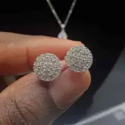 Men's 1Ct Natural Moissanite Screw Back Cluster Earring 14k White Gold Plated