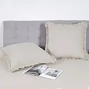 100% Washed Cotton Euro Shams with Ruffle, 2 Pack 26" x 26" Cotton Euro Sham Pillow Covers, No Insert, Ultra Soft Decorative Farmhouse Pillow Covers for Bed Sofa, Linen