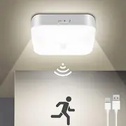 WhitePoplar Rechargeable Motion Sensor Closet Light, Rechargeable Battery Operated Ceiling Light Wireless, 500LM Wireless Motion Activated Light for Shower Stairs Hallway Pantry Porch Garage, 5000K