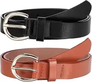 [LLOUSSAK] 2 PCS Toddler Belt, 36.6" Elastic Leather Toddler Belt with Double O Ring Buckle, Exquisite Comfortable Skinny Strappy Waist Belt for Girls (Black, Brown), Black,camel