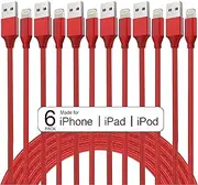 6Pack(3/3/6/6/6/9 FT) [MFi Certified] Phone Charger Nylon Braided Fast Charging Cable Compatible Phone 14/13/12/11 Pro Max/XS MAX/XR/XS/X/8/7/Plus/6S Pad AirPods-Red